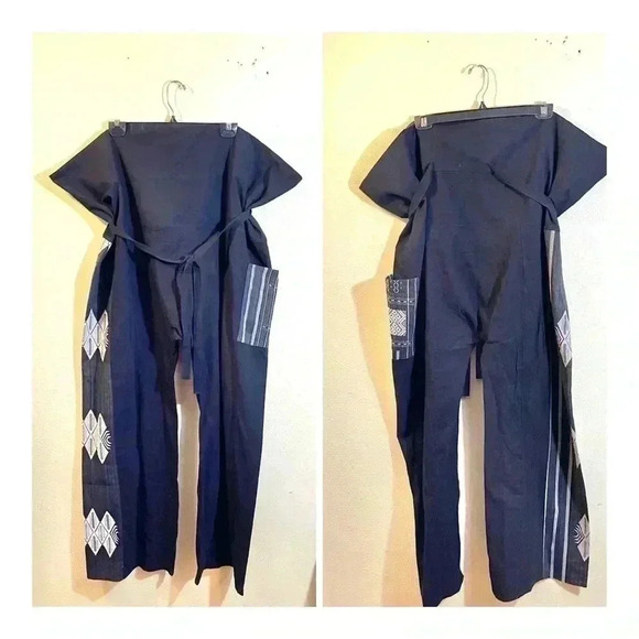 PANASIAM Size XL Black Pants Harem Aladdin Yoga Fold Waist Pocket Wide Leg NEW - Picture 2 of 14